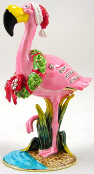 Christmas Jeweled Box - Flamingo 3 1/2"