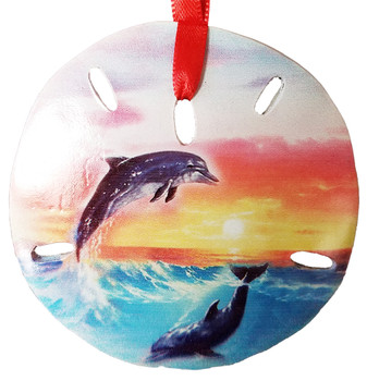 Sand Dollar Sunset Dolphin Ornament 3"