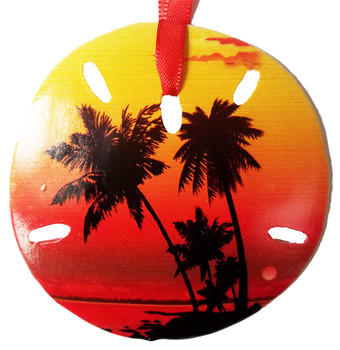Sand Dollar Palm Sunset Ornament 3"