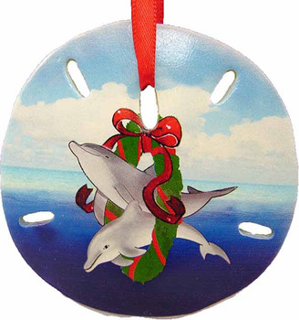 Christmas Sand Dollars - Dolphin Wreath 3"