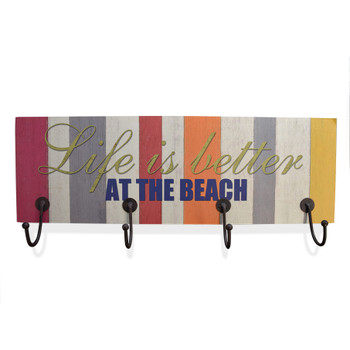 Sign with Hooks-"Life is Better at the Beach" 21.5" X 7"