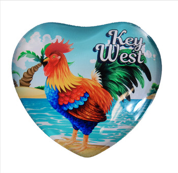 Heart Shape Glass Magnet--Key West Rooster