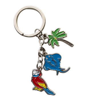 MetalL Keychain With 3 Charms Palm Tree Parrot Stingray