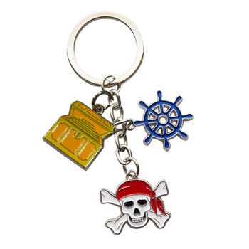 Metal Keychain With 3 Charms Box Pirate Wheel