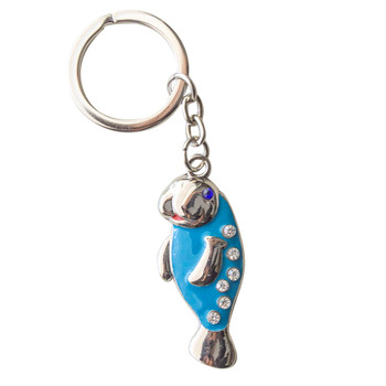 Metal Manatee Keychain With Diamond