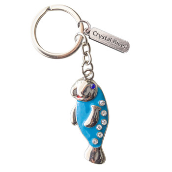 Crystal River Metal Manatee Keychain With Diamond