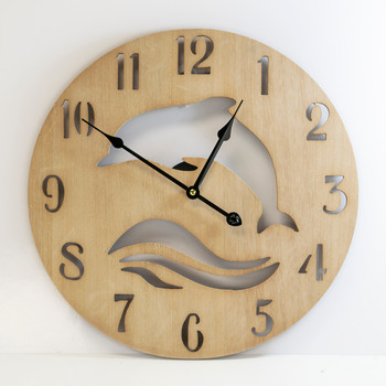 Wooden Dolphin Silloute Clock 16"