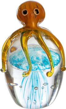 Glass Brown Octopus on Blue Jellyfish 5"