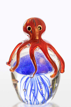 Glass Red Octopus on Blue Jellyfish 5"
