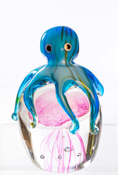 Glass Blue Octopus on Pink Jellyfish 5"