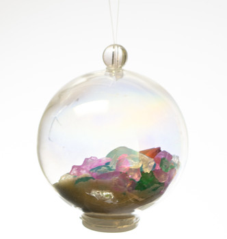 Bubble Ornament with Sea Glass and Natural Sand 2.25"
