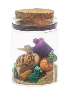 Small Bottle w/ Sand & shells no Topper 2.75"