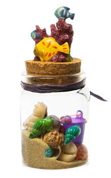 Small Bottle w/ Coral Fishes Topper 4"