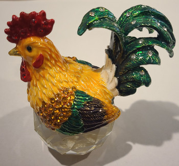 Jeweled Rooster on Crystal Ball 3"