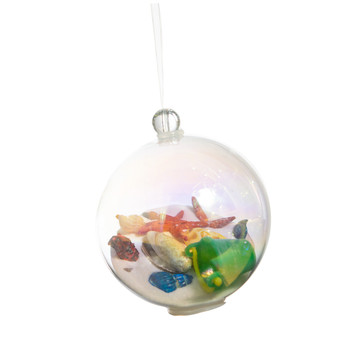 Bubble Ornament with Shells and White Sand 2.25"