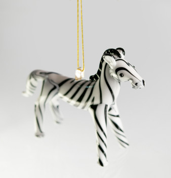 Glass Mini Zebra Ornament 3"
