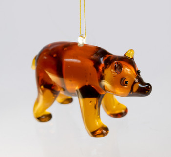 Glass Mini Brown Bear Ornament  2"