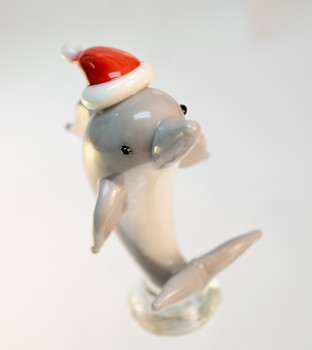 Christmas Dolphin Glass Mini 3"