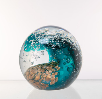 Glass Teal Wave Ball Large