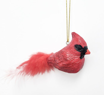 Red Cardinal Ornament with Feathers