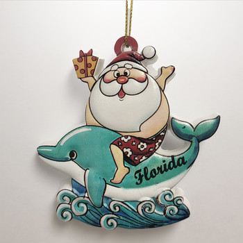 Santa On Dolphin Ornament