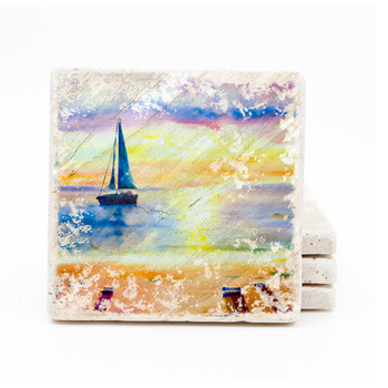 Water Color Coaster Sailboat