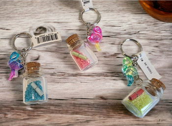Sand Bottle with Flamingos, Heart KeyChain T5008