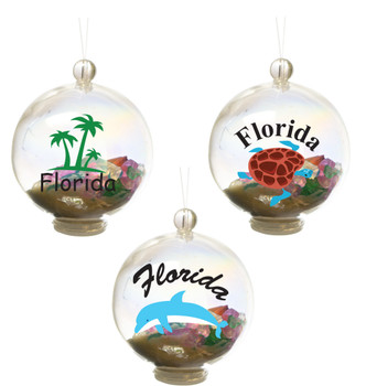 Boxed Bubble Ornament with Sea Glass and Natural Sand 2.25" FL