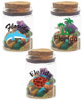 Small Bottle w/ Sand & shells no Topper 2.75 with Florida