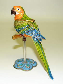 Jeweled "Parrot-on-Stand" Box 4 1/2"