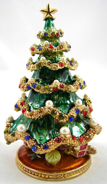 Christmas Jeweled Box - XMAS Tree  3 1/2"