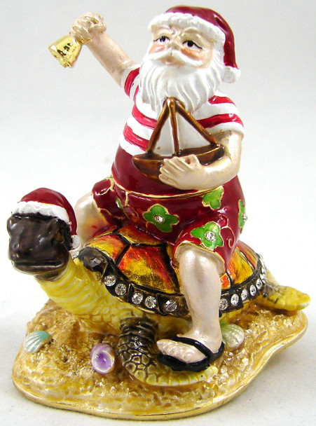 Christmas Jeweled Box - Santa Sea Turtle 2 1/2"