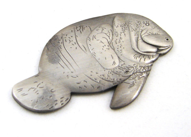 Manatee Magnet Pewter Plate 2 1/2"