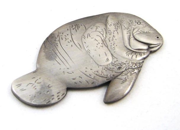 Manatee Magnet Pewter Plate 2 1/2"