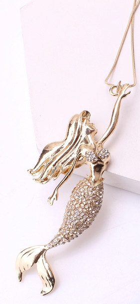 Silver Mermaid Pendant 4"
