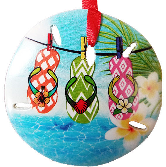 Sand Dollar Flip Flops Ornament 3"
