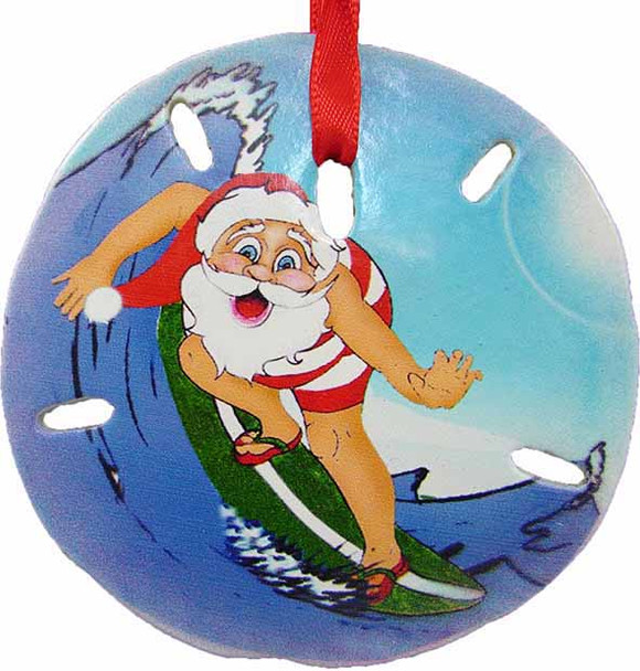 Christmas Sand Dollars - Santa Surfing 3"