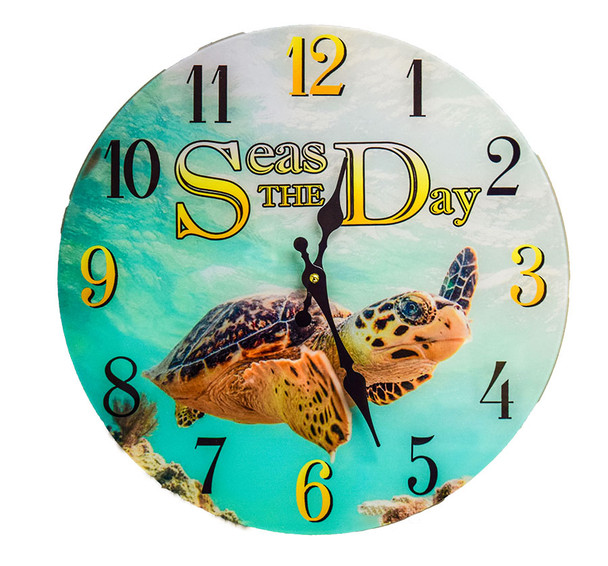 "Seas the Day" Glass Clock 13"