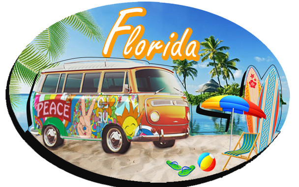 Double Epoxy Foil Beach  Bus Florida  Magnet