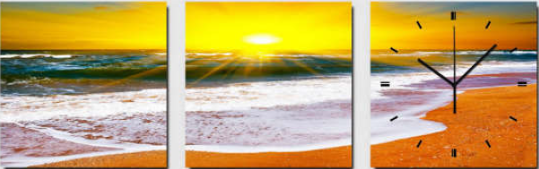 3 Piece Canvas Clock Sunset