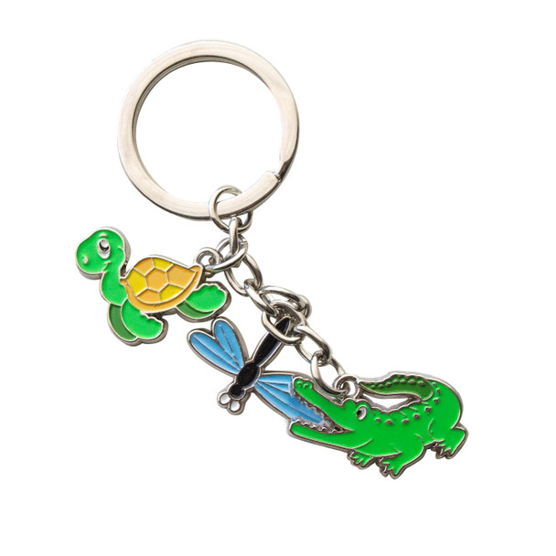 Metal Keychain With 3 Charms Turtle Gator Drogonfly
