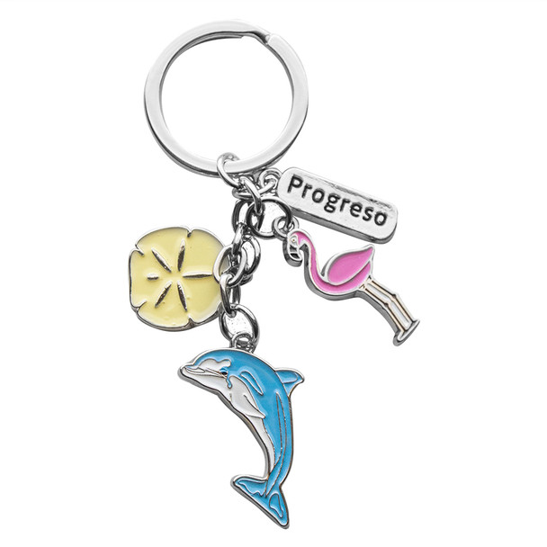 Metal Keychain With 3 CharmsFlamingo Dolphin