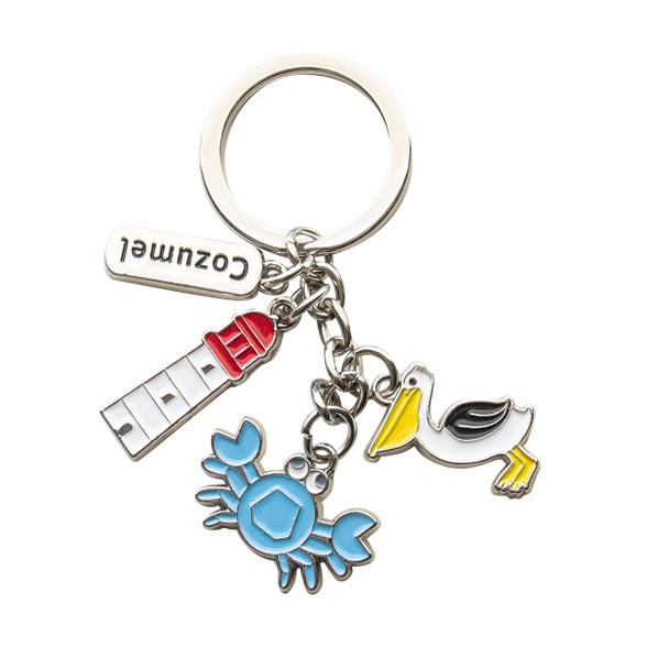 Metal Keychain With 3 Charms Tower Crab Pelican