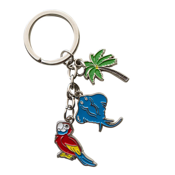 MetalL Keychain With 3 Charms Palm Tree Parrot Stingray