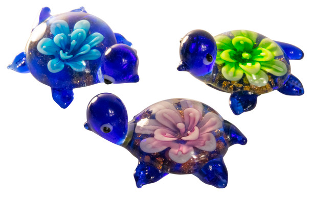 Glass Turtle Assorted Mini With Flowers 1.5"