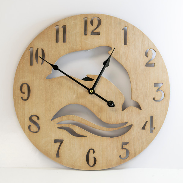 Wooden Dolphin Silloute Clock 16"