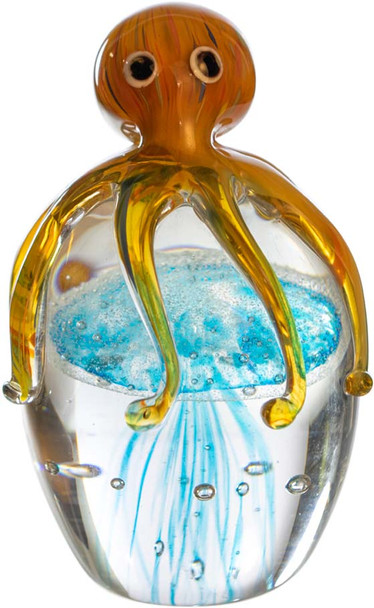 Glass Brown Octopus on Blue Jellyfish 5"