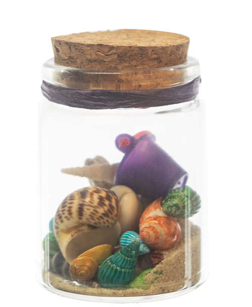Small Bottle w/ Sand & shells no Topper 2.75"