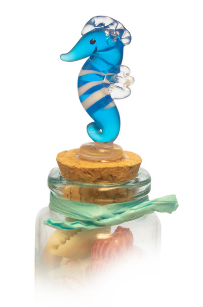 Small Bottle w/ Glass Sea Horse Topper 4"