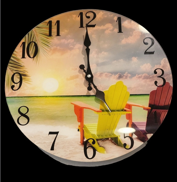 Beach Glass Chair Clock 13"